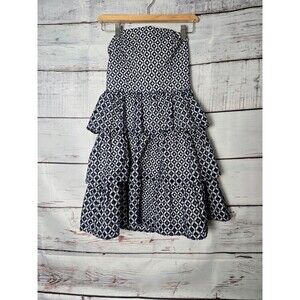White House Black Market Womens Dress 0 Navy White Strapless Tiered Ruffle Party